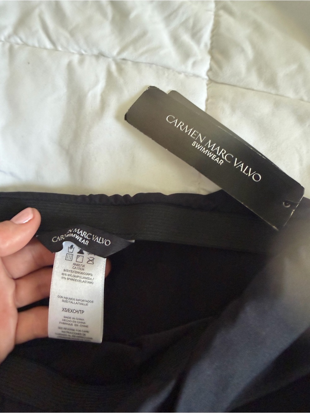 Carmen Marc Valvo Black Tulip-Overlap Midi Skirt swim cover - Picture 3 of 5